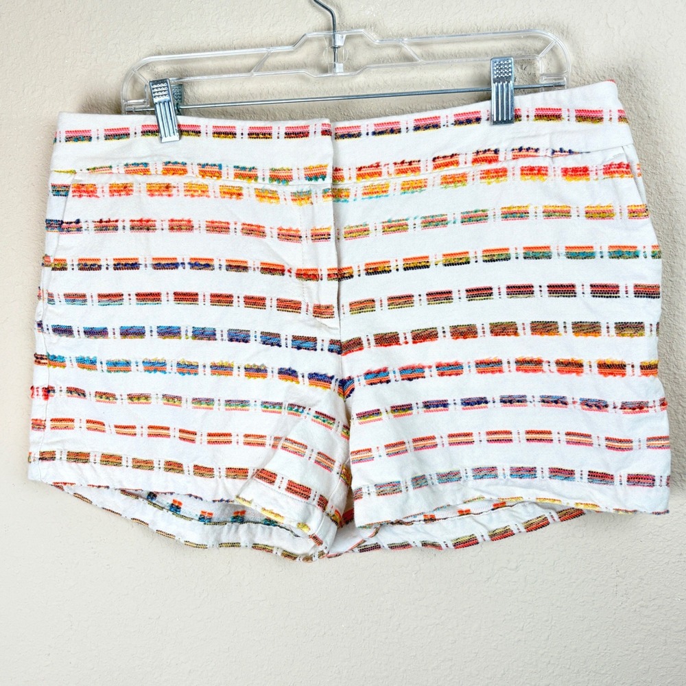 LOFT Womens Size 10 Textured Rainbow Stripe Shorts Cream Multi Cotton Blend‎